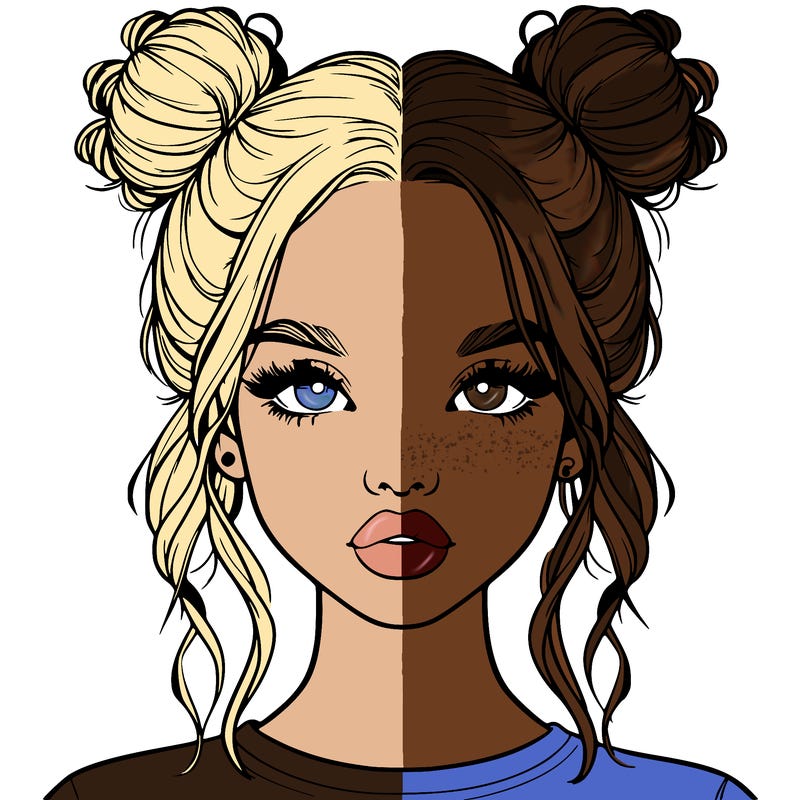 realistic girl with two buns in hair and lips