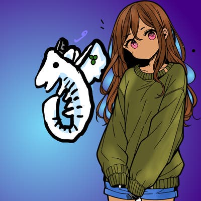 manga teen girl  in a sweater and baggy pants