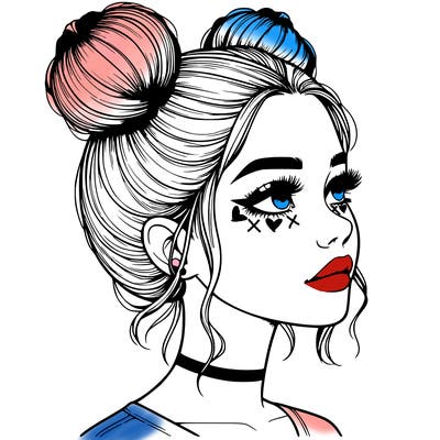 realistic girl with buns on the top of her head