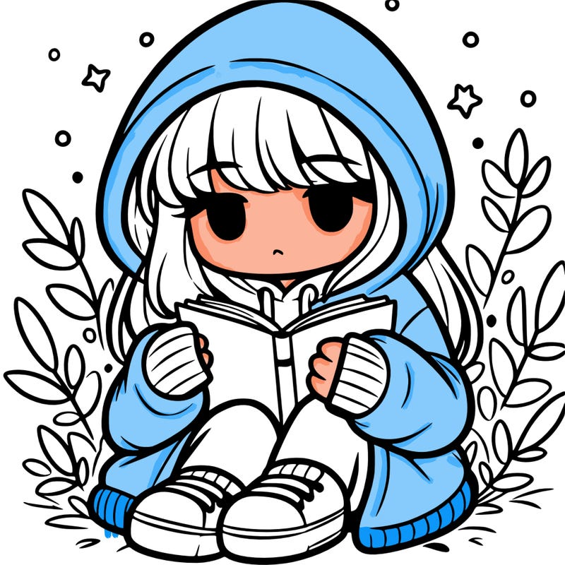 girl in oversized hoodie reading a book