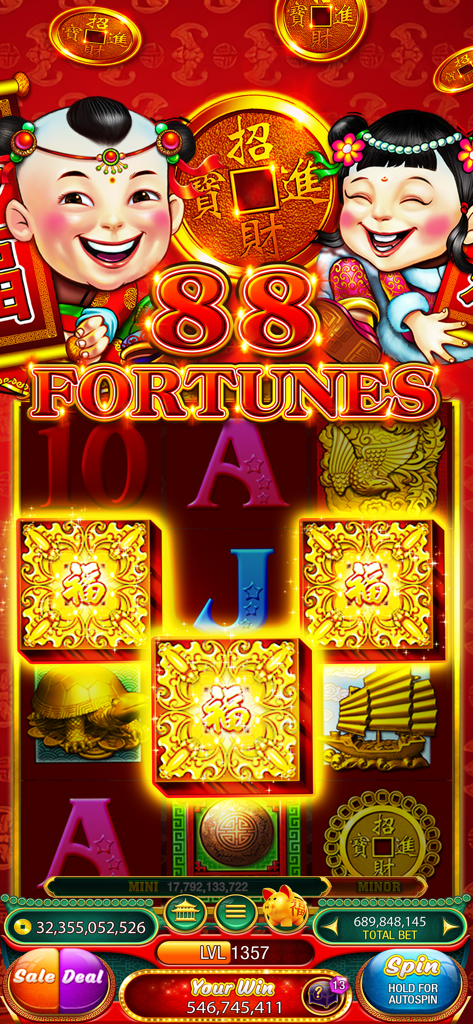 88 Fortunes mobile casino slot machine with golden Asian themed symbols and jackpot display