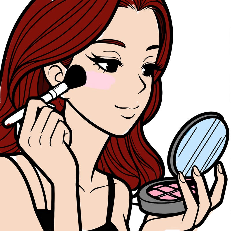 little girl putting on makeup