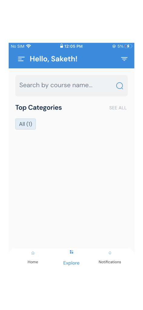 Academically - Explore screen of the Academically app showing a course search bar and top categories for medical exam preparation.