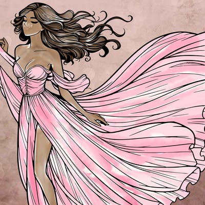 realistic woman in dress flowing the the wind