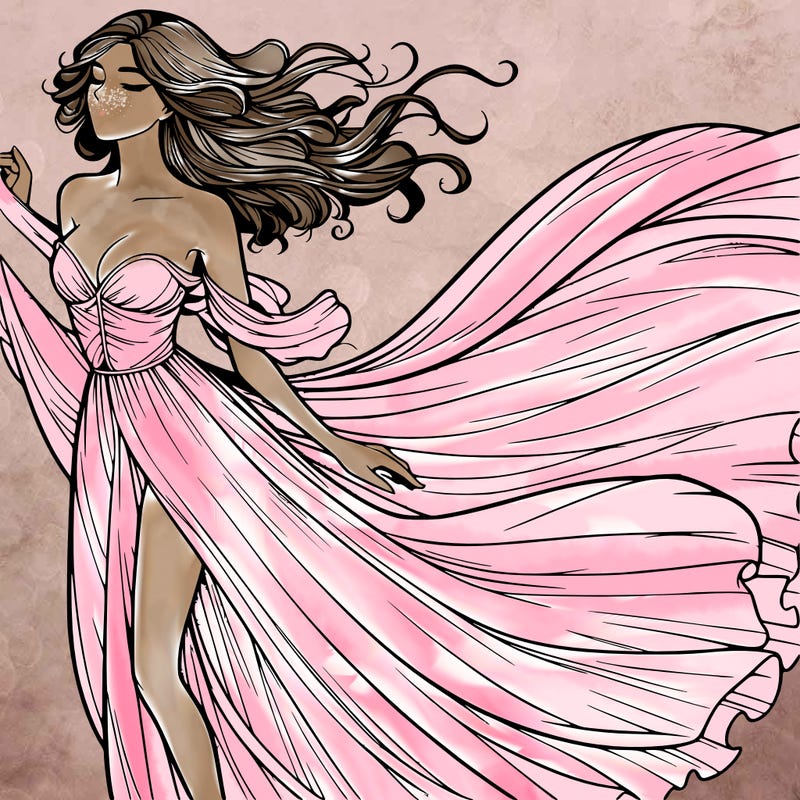 realistic woman in dress flowing the the wind