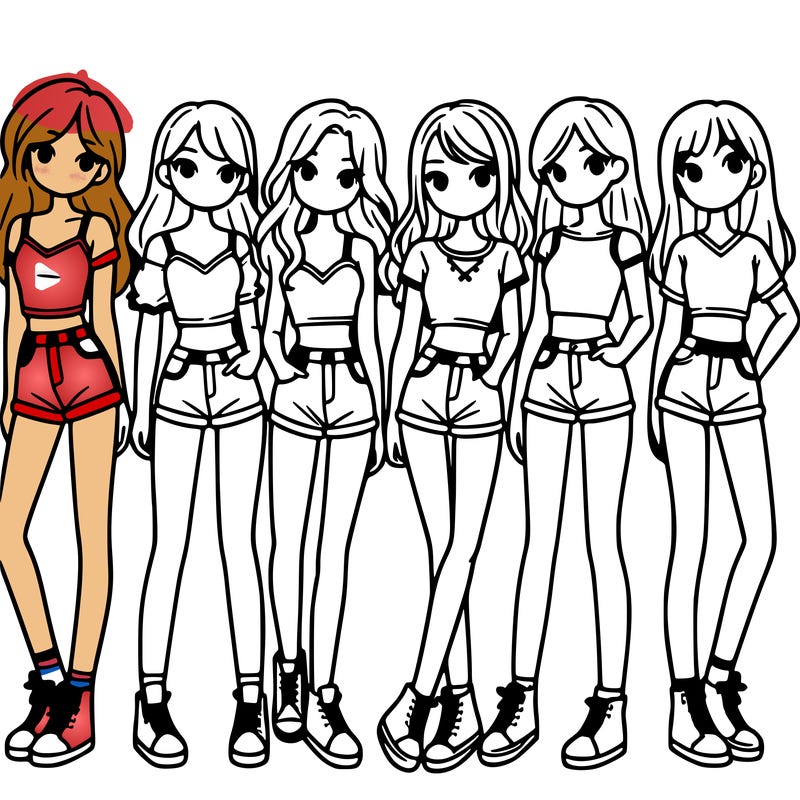 a group of girls wearing crop tops and shorts