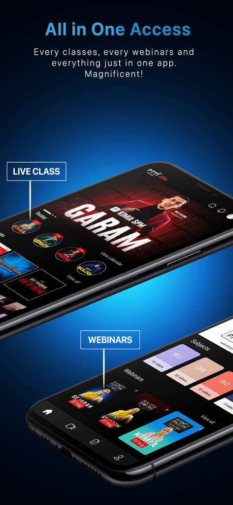 PTTI-Better Result - PTTI Bessere Ergebnisse App-Oberfläche zeigt Live-Kurse und Webinare an