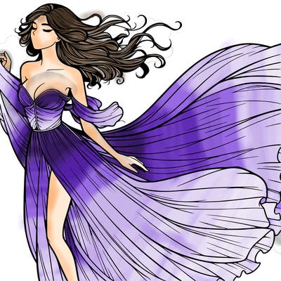 realistic woman in dress flowing the the wind