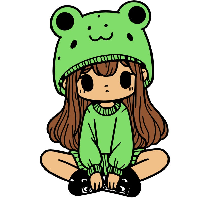 a girl wearing a frog hat and some frog socks