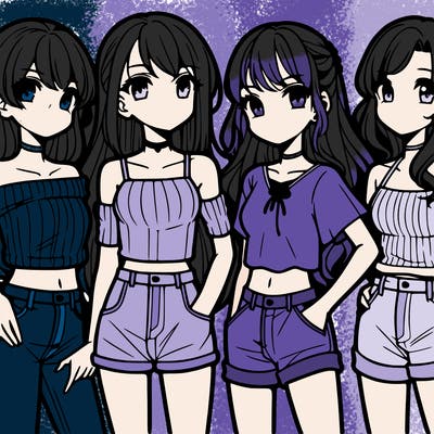 teen manga girls group of 4