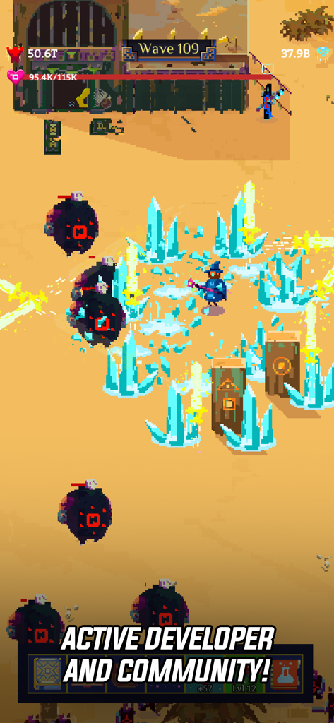 Tap Wizard 2: Idle Magic Game - Pixel art wizard using ice spells against enemies in Tap Wizard 2 gameplay.