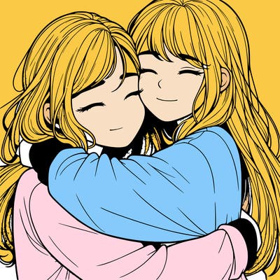 realistic two girls hugging