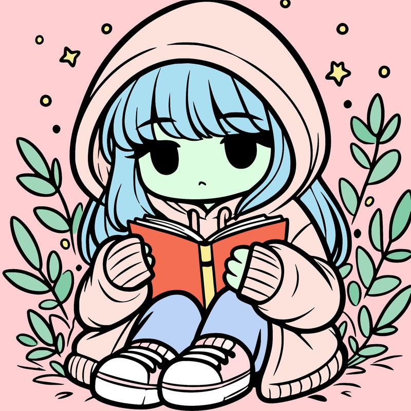 girl in oversized hoodie reading a book