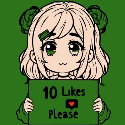 a girl with a sign saying 10 likes please