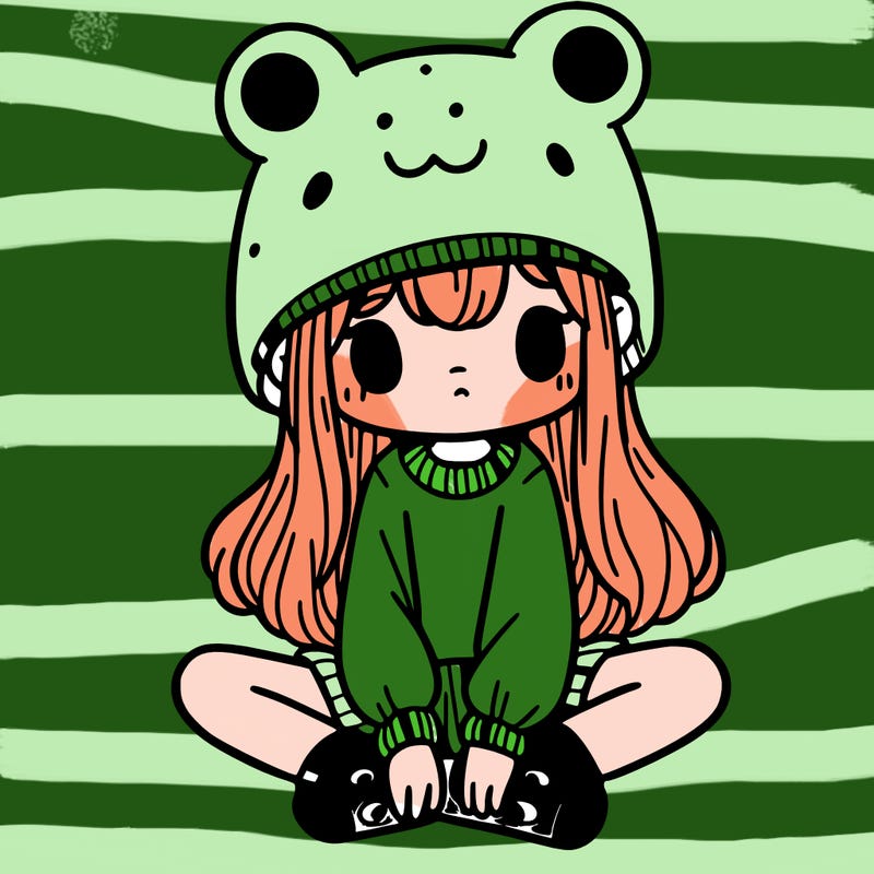 a girl wearing a frog hat and some frog socks