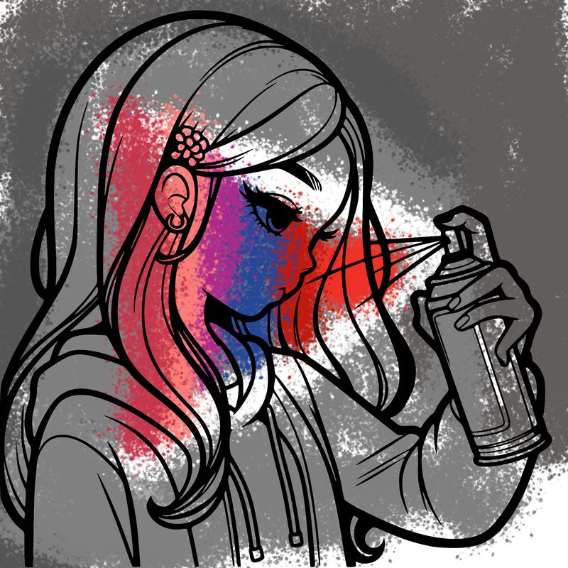 a realistic girl spray painting