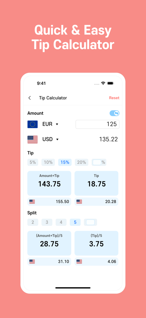 Currency Converter NOW+ - Calculadora de propinas de la aplicación de convertidor de divisas y pantalla para dividir facturas para viajeros internacionales
