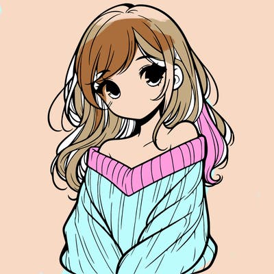 shy pretty girl wearing a sweater that is falling off one shoulder portrait