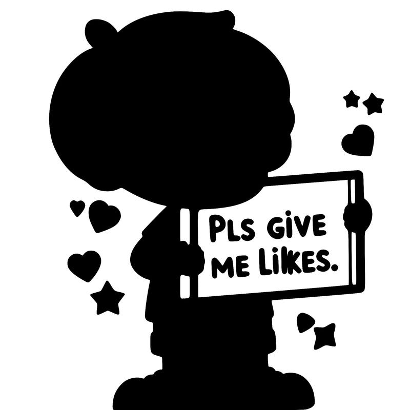 boy holding a sign that says pls give me likes