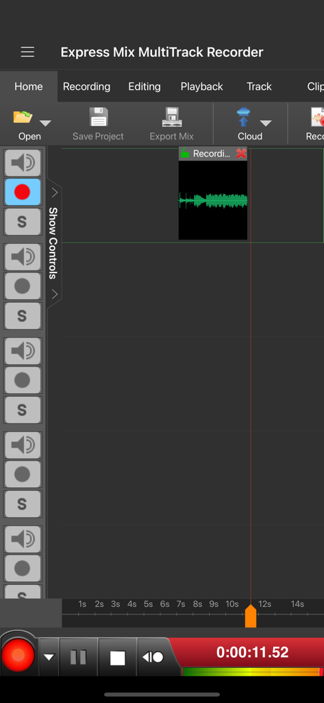 Express Mix Master's Edition - Express Mix MultiTrack Recorder app interface with audio timeline and recording buttons