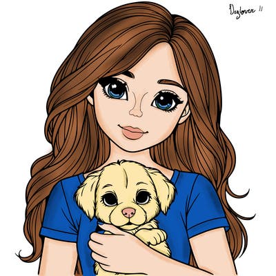 realistic  adult  girl holding  a puppy