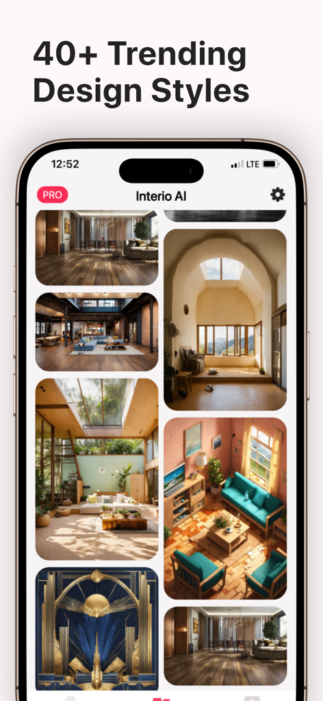 AI Home Design - AI Interior - Una colección de estilos de diseño de interiores de moda dentro de la interfaz de la aplicación Interio AI