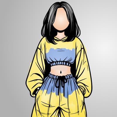 realistic girl faceless with baggy pants and a crop top