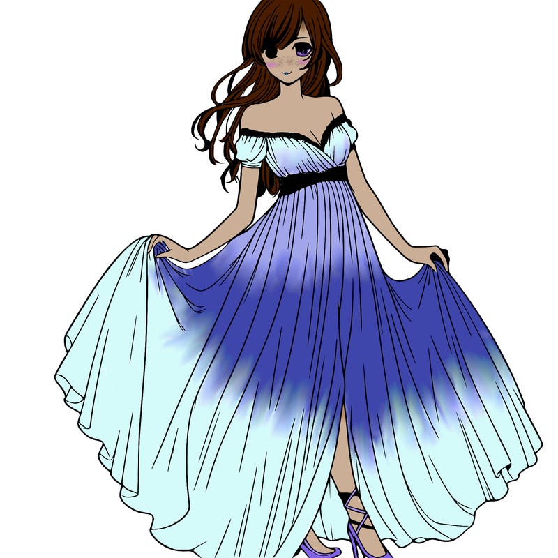 one realistic manga lady in flowing dress