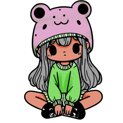 a girl wearing a frog hat and some frog socks