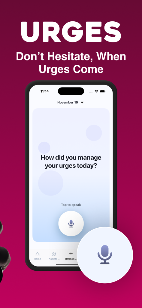 Breaking bad Habits: Quit Now - Voice journal interface in the Breaking Bad Habits app for tracking and managing urges.