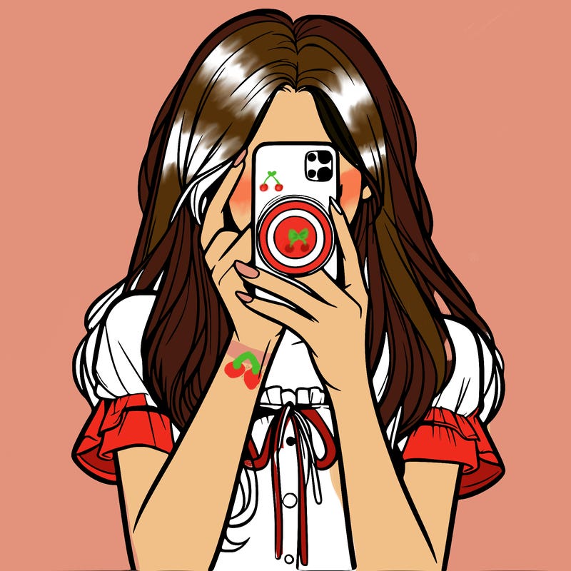 a realistic girl holding her phone taking pictures