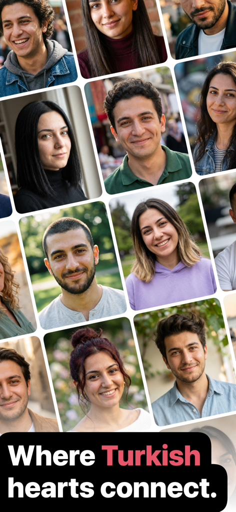 Lokum: Turkish Dating & Love - A collage of smiling Turkish singles with the text Where Turkish hearts connect