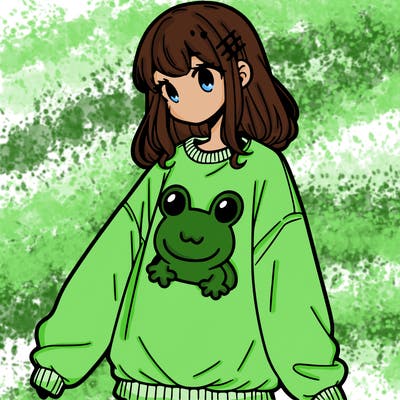 girl wearing frogging sweatshirt