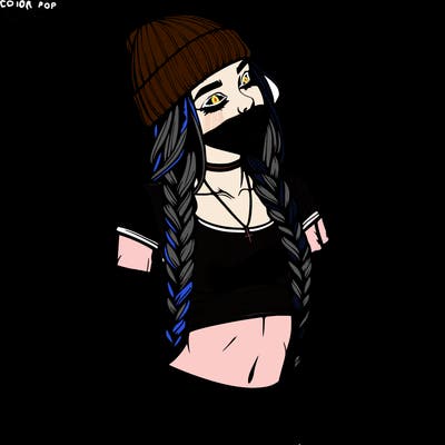 realistic teenage girl with braids and a beanie and crop top doing 🫶🏼