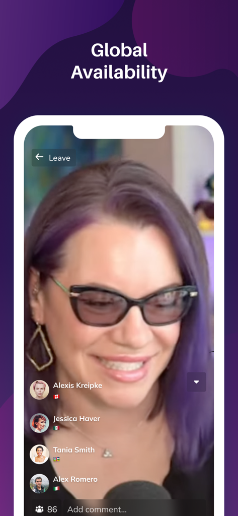 Law Nerd app screen displaying a livestream with international community members from around the world