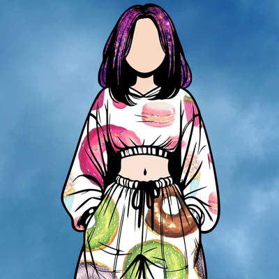 realistic girl faceless with baggy pants and a crop top