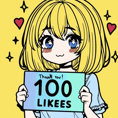 anima girl holding a 100 likes sign in her hand