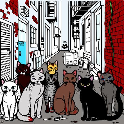 stray cat group in an alleyway in new york