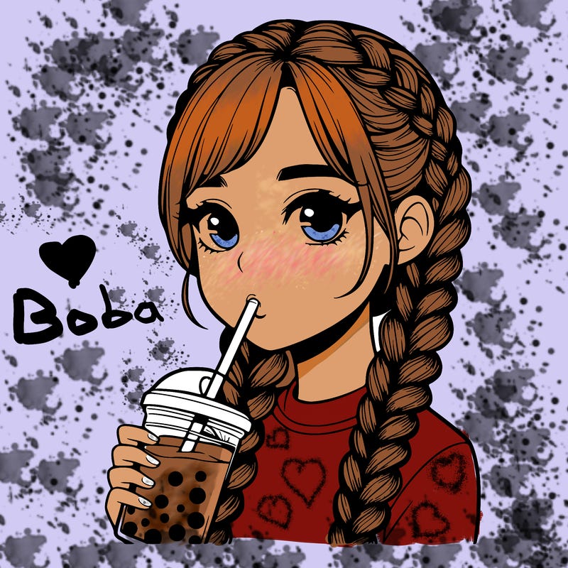 realistic girl with braided hair drinking boba