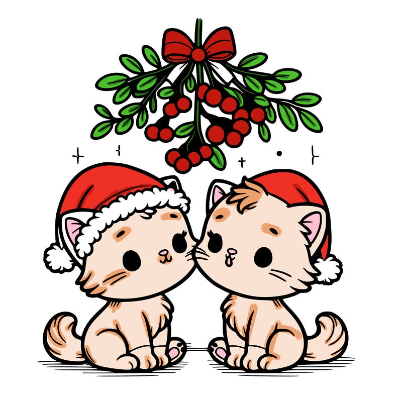christmas kittens under mistletoe