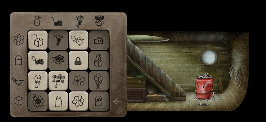 Boxville 2 - Un puzzle logique dessiné à la main avec divers croquis à côté d'une scène représentant le protagoniste en boîte rouge.