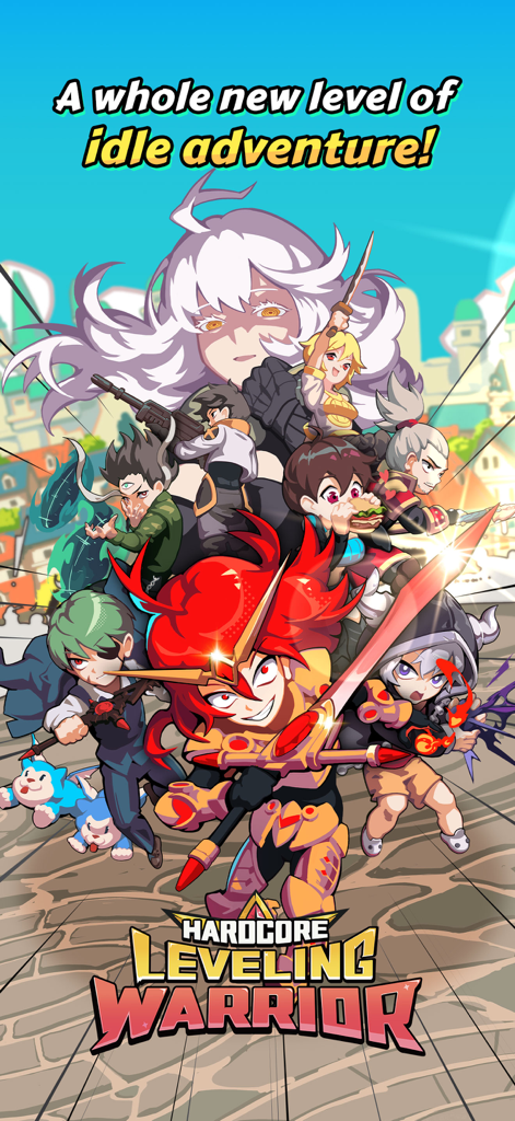 Hardcore Leveling Warrior - Werbegrafik für Hardcore Leveling Warrior, die vielfältige Charaktere im Anime-Stil aus dem Webtoon zeigt