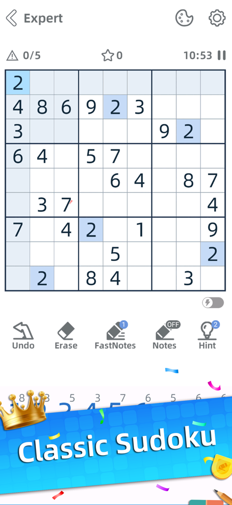 Sudoku - Aged Studio - Tablero de juego de Sudoku Clásico de nivel experto con números de lógica y herramientas de puzle.