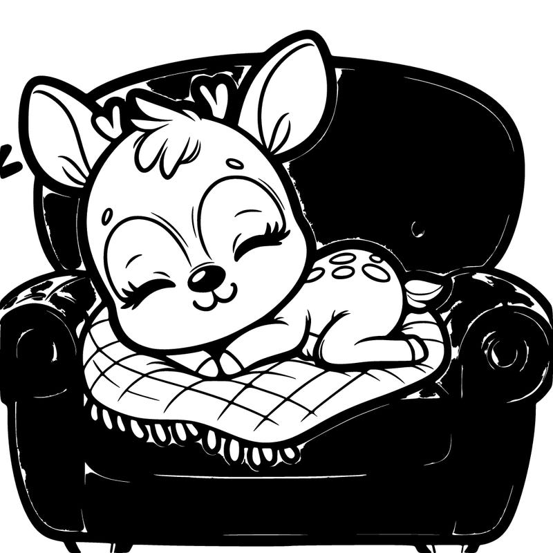 a cute baby deer on a couch sleeping