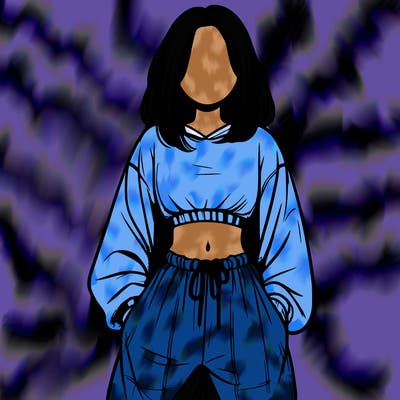 realistic girl faceless with baggy pants and a crop top