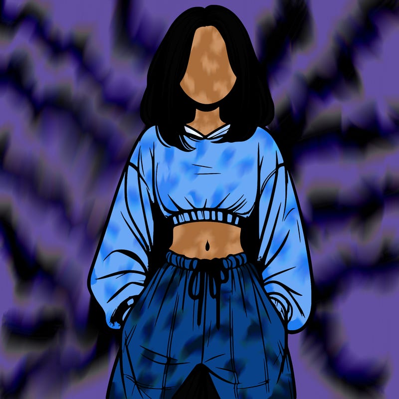 realistic girl faceless with baggy pants and a crop top