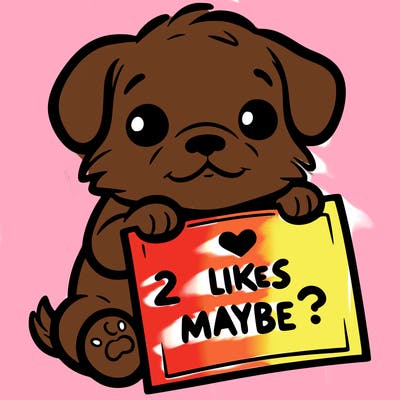 a puppy holding a sign that says 2 likes maybe?