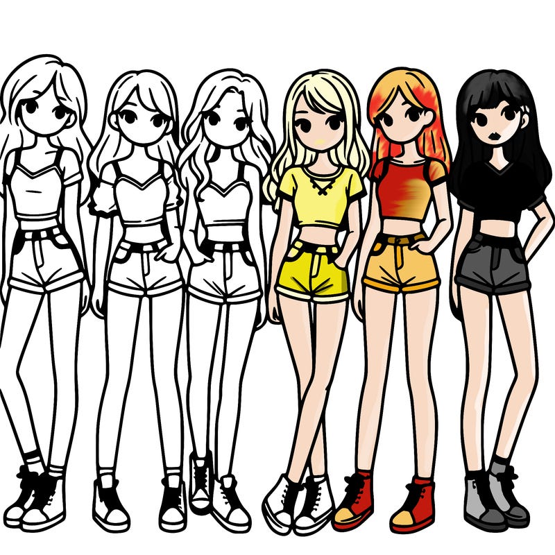 a group of girls wearing crop tops and shorts