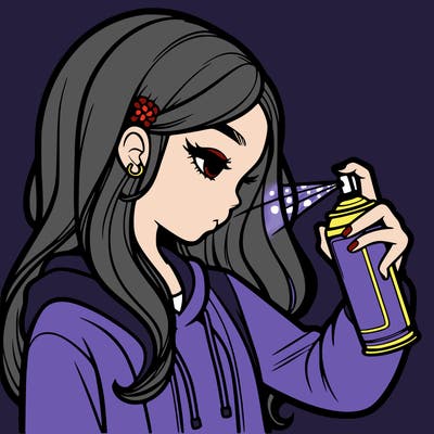 a realistic girl spray painting