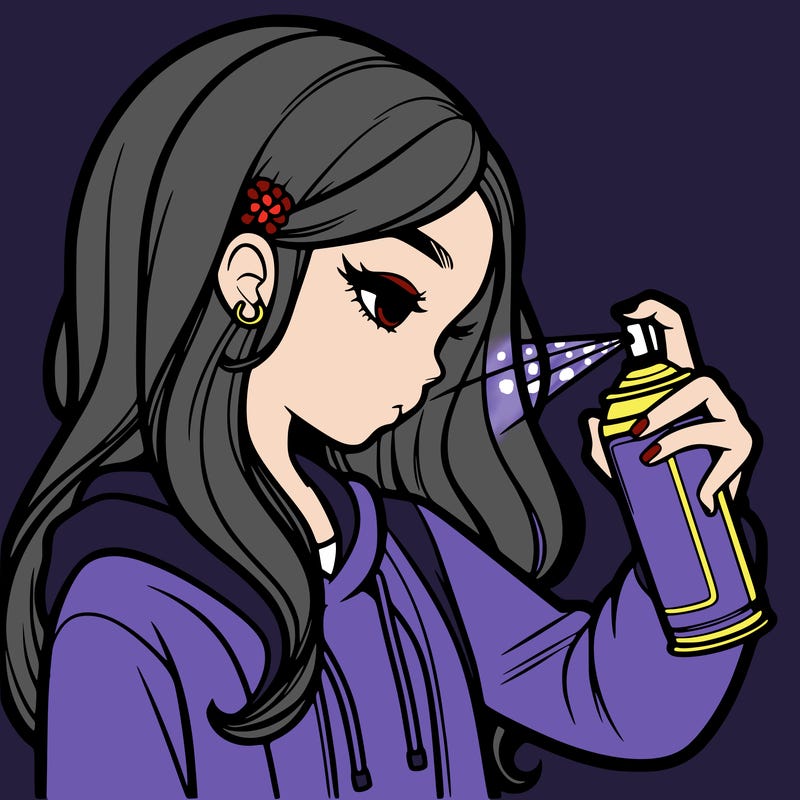 a realistic girl spray painting